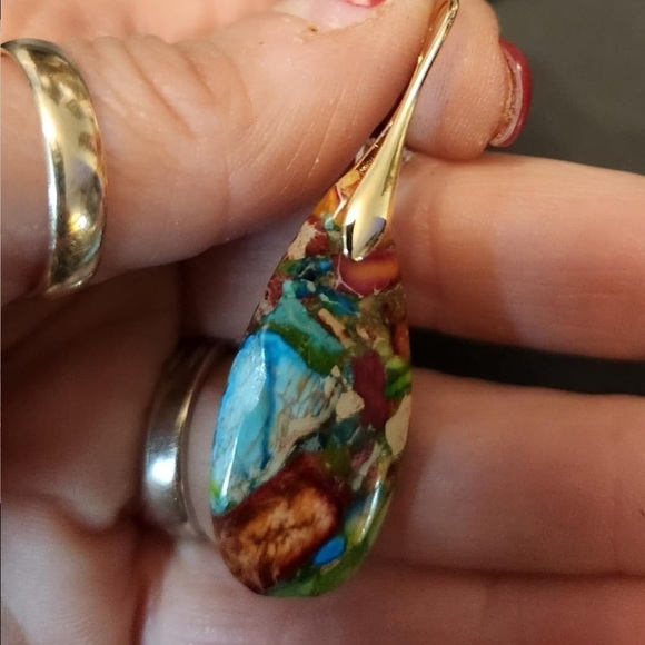 Natural Healing stone Colorful Teardrop Earrings with gold hooks - Picture 5 of 5